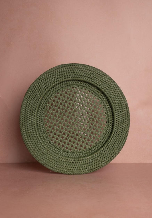 Harbour Island Round Rattan Charger Green  - Set of 4