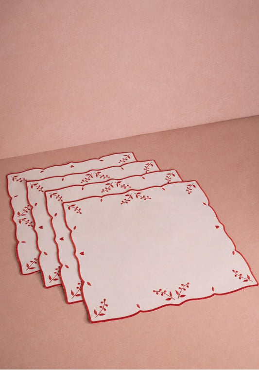 Red Garden Motif Placemats - Set of 4
