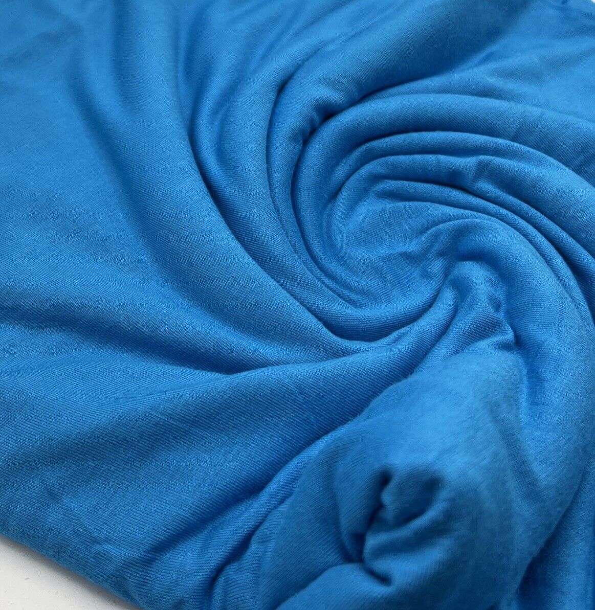 Plain Aqua Blue Viscose Elastane Fabric 4 Way Stretch Jersey