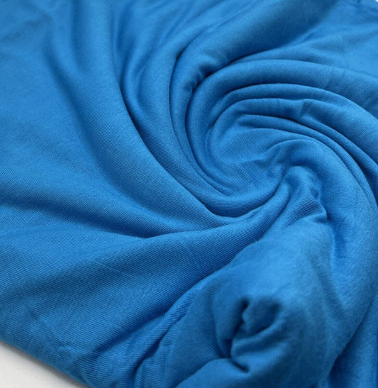Plain Aqua Blue Viscose Elastane Fabric 4 Way Stretch Jersey