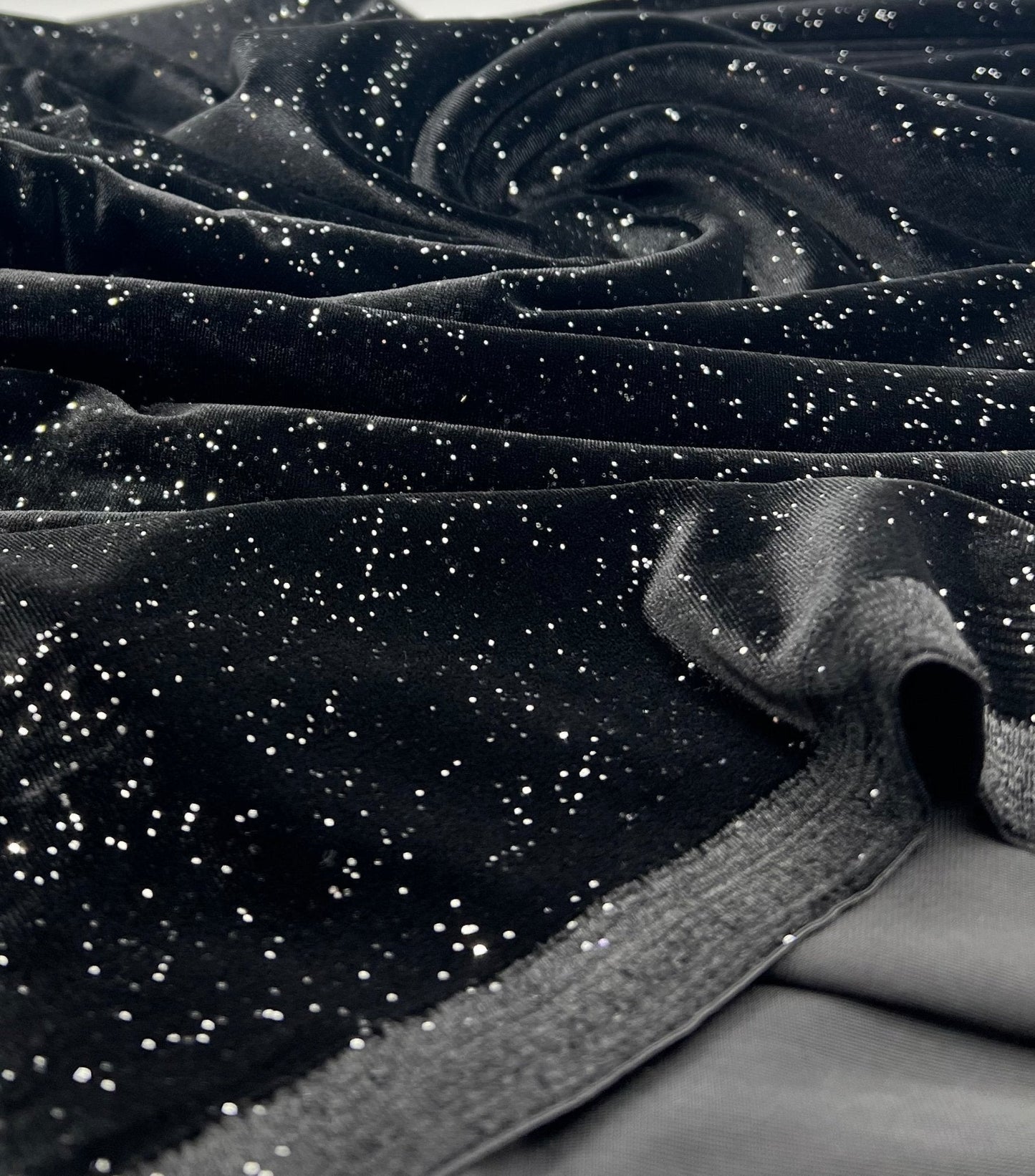 Plain Black Metallic Sparkle Glitter Velour Stretch Fabric