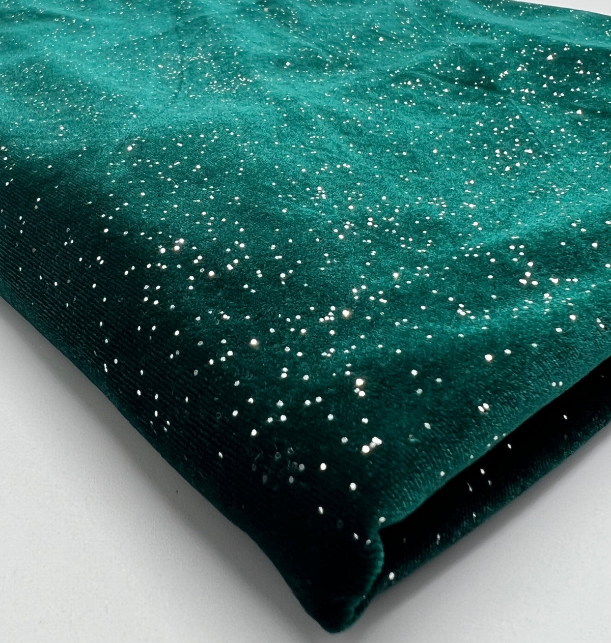 Plain Bottle Green Metallic Sparkle Glitter Velour Stretch Fabric