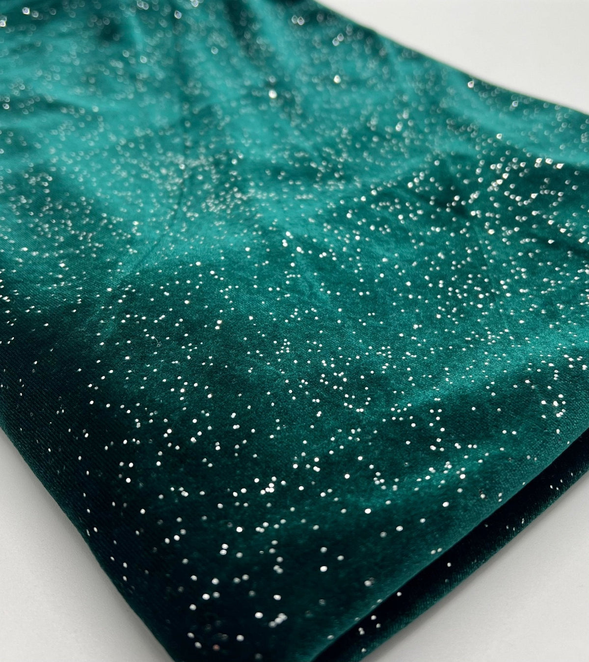 Plain Bottle Green Metallic Sparkle Glitter Velour Stretch Fabric