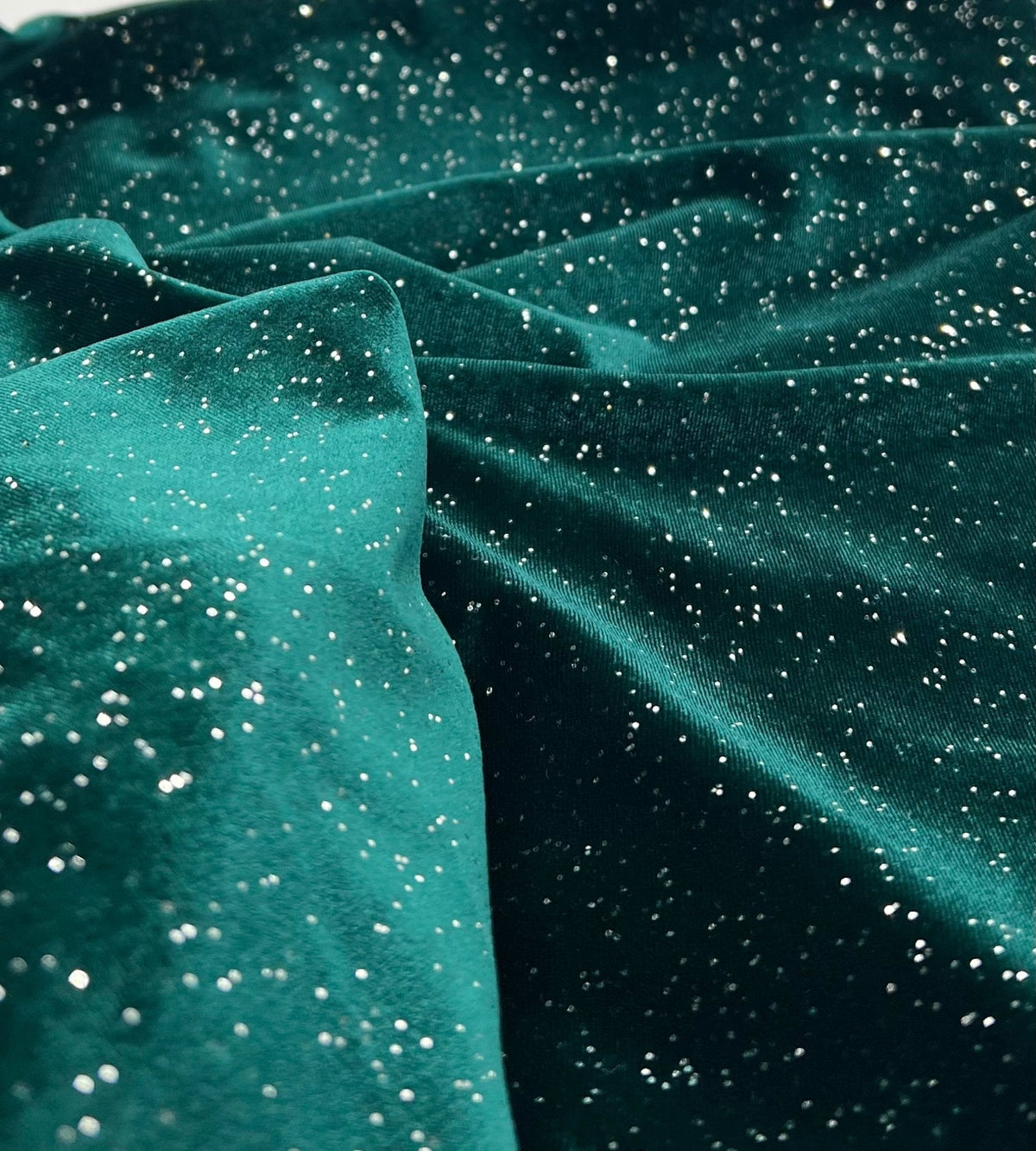 Plain Bottle Green Metallic Sparkle Glitter Velour Stretch Fabric