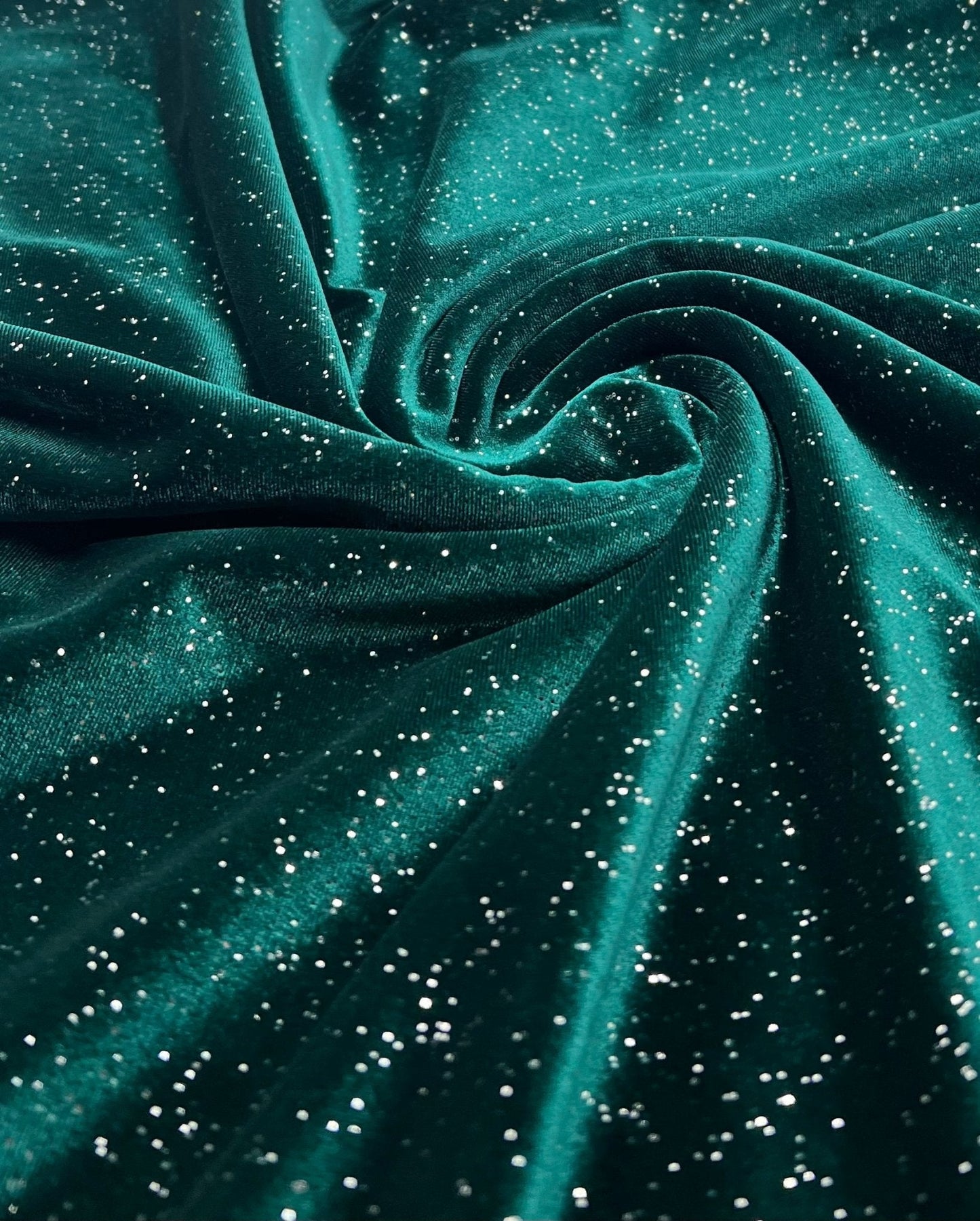 Plain Bottle Green Metallic Sparkle Glitter Velour Stretch Fabric