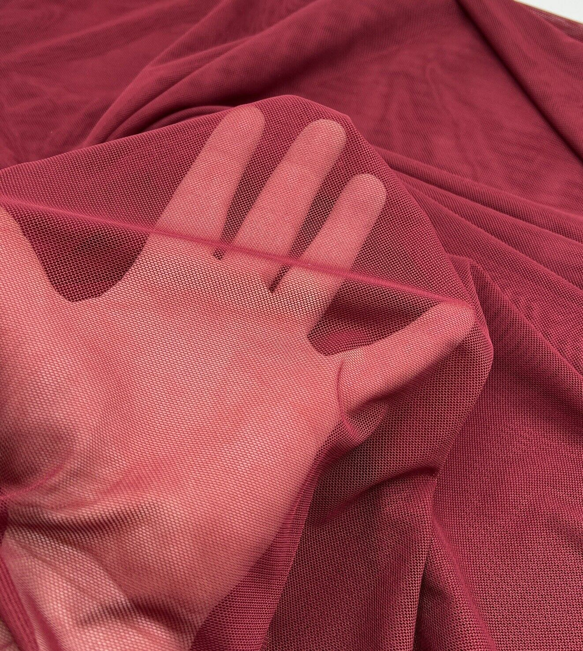 Plain Burgundy Mesh Fabric Stretch