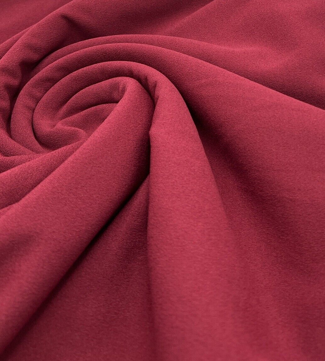 Plain Burgundy Scuba Crepe Stretch Jersey Fabric 4 Way Stretch