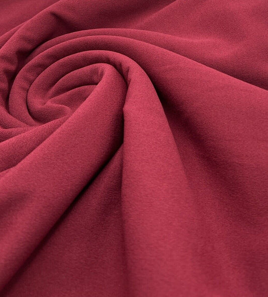 Plain Burgundy Scuba Crepe Stretch Jersey Fabric 4 Way Stretch