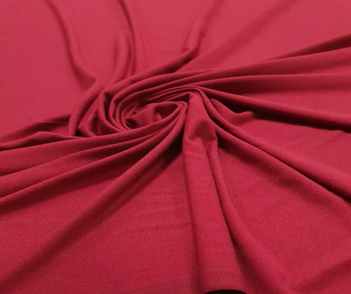Plain Burgundy Viscose Elastane Fabric 4 Way Stretch Jersey
