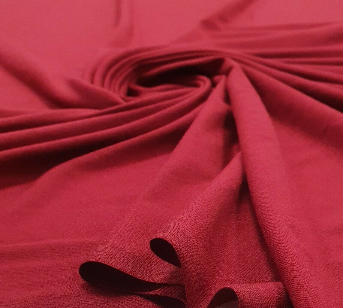 Plain Burgundy Viscose Elastane Fabric 4 Way Stretch Jersey