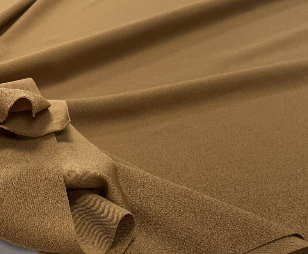 Plain Camel Scuba Crepe Stretch Jersey Fabric 4 Way Stretch