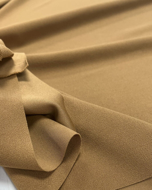 Plain Camel Scuba Crepe Stretch Jersey Fabric 4 Way Stretch