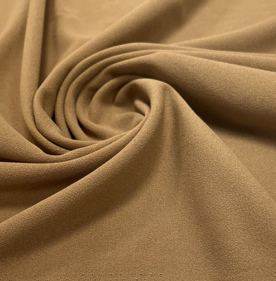 Plain Camel Scuba Crepe Stretch Jersey Fabric 4 Way Stretch