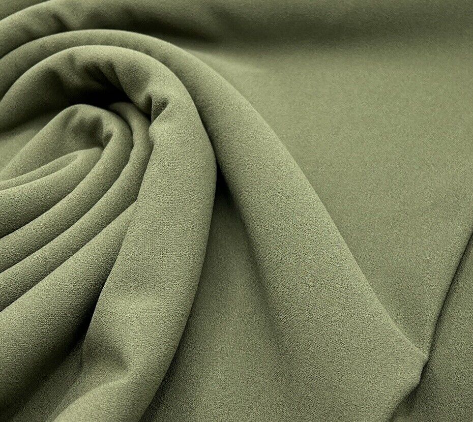 Plain Khaki Green Scuba Crepe Stretch Jersey Fabric 4 Way Stretch
