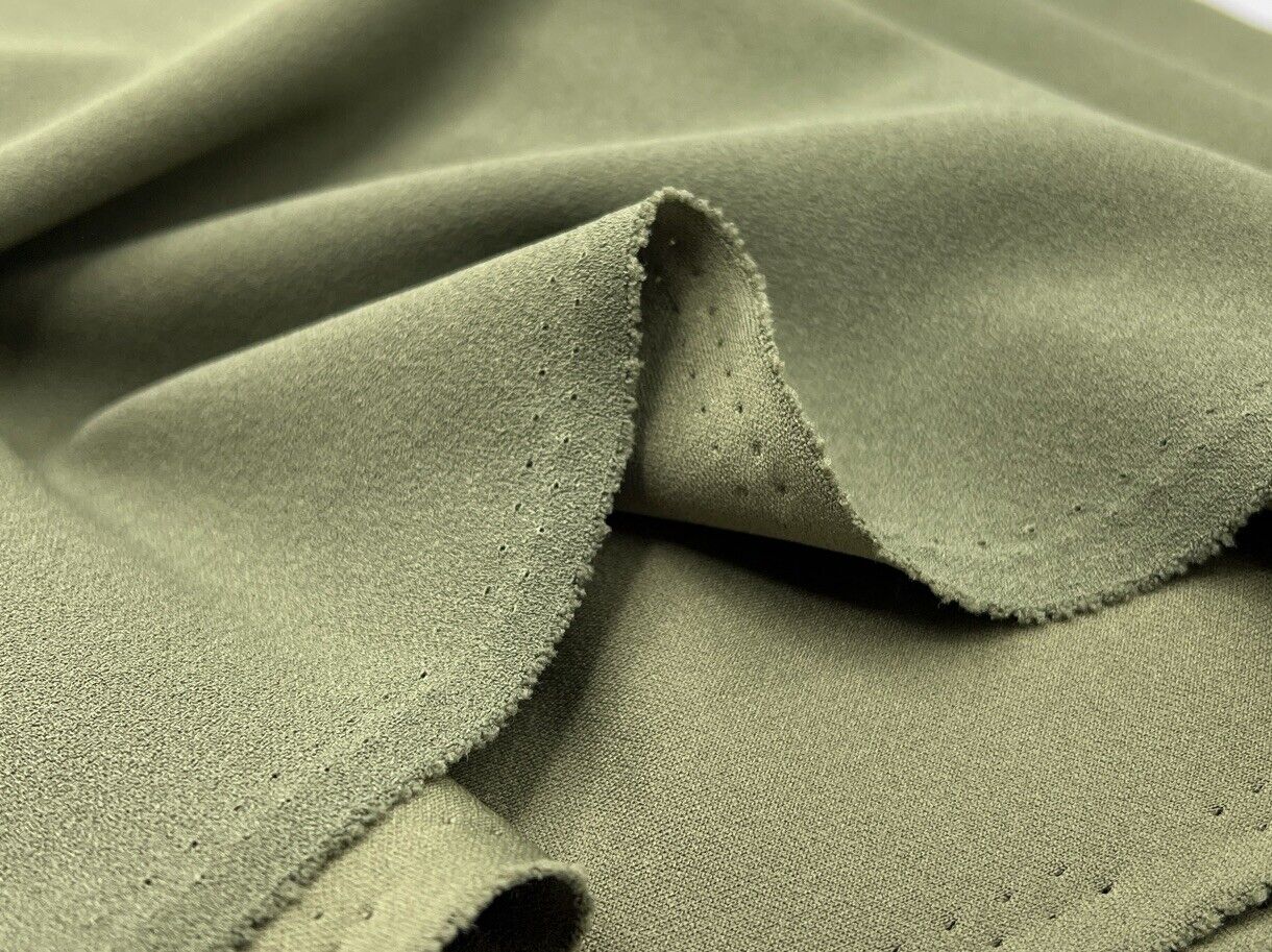 Plain Khaki Green Scuba Crepe Stretch Jersey Fabric 4 Way Stretch