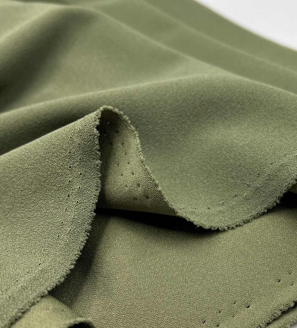 Plain Khaki Green Scuba Crepe Stretch Jersey Fabric 4 Way Stretch