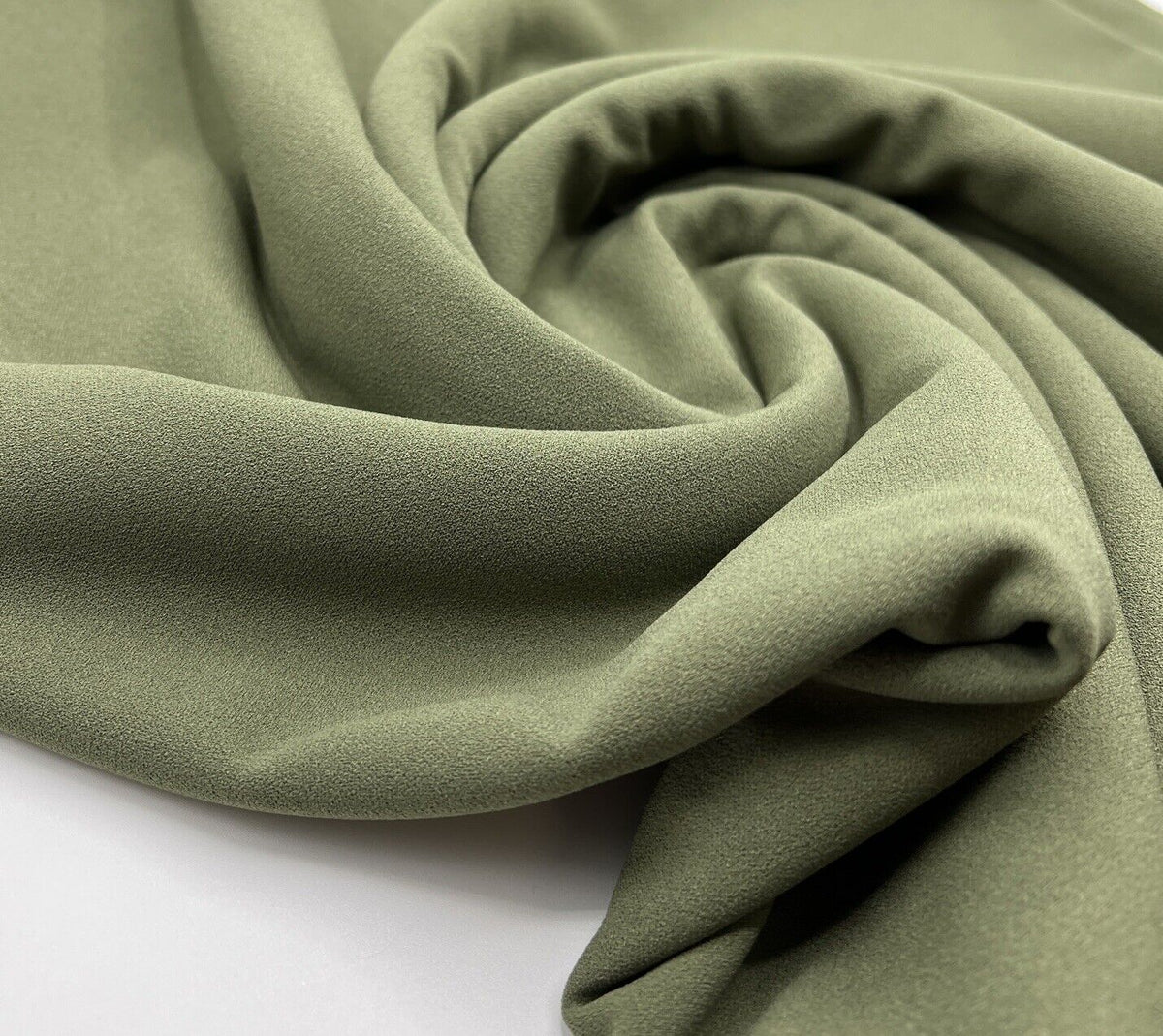 Plain Khaki Green Scuba Crepe Stretch Jersey Fabric 4 Way Stretch