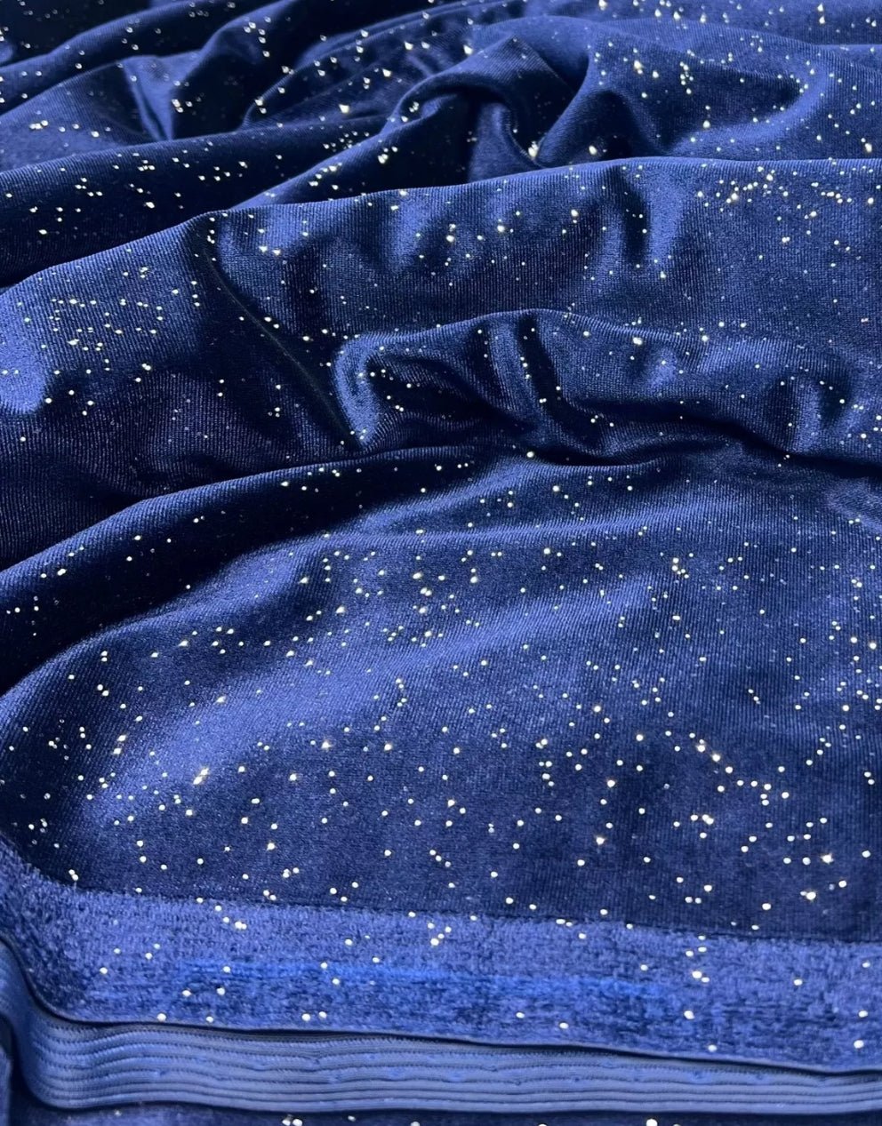 Plain Navy Metallic Sparkle Glitter Velour Stretch Fabric