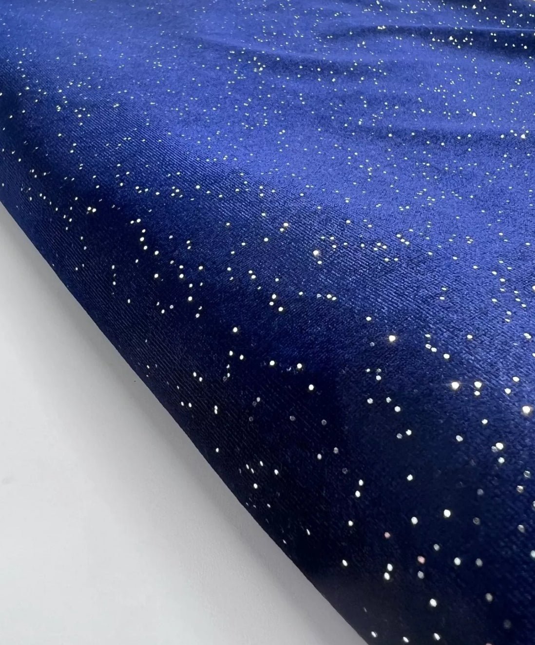 Plain Navy Metallic Sparkle Glitter Velour Stretch Fabric