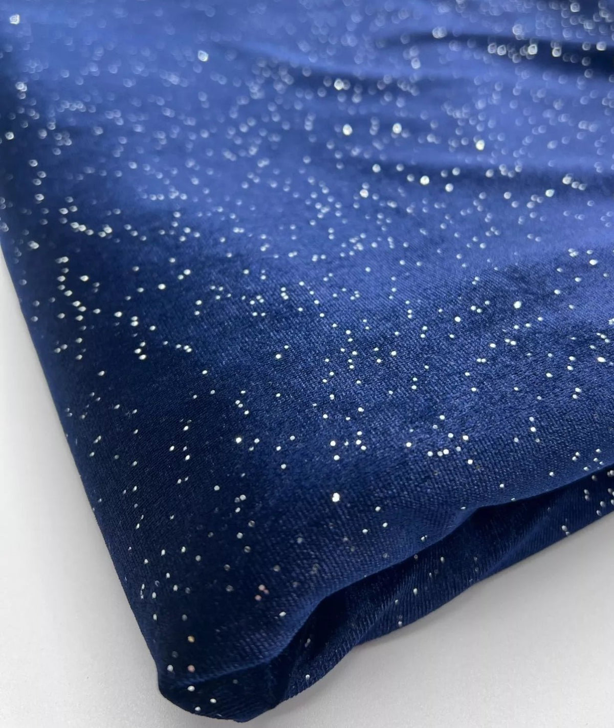 Plain Navy Metallic Sparkle Glitter Velour Stretch Fabric