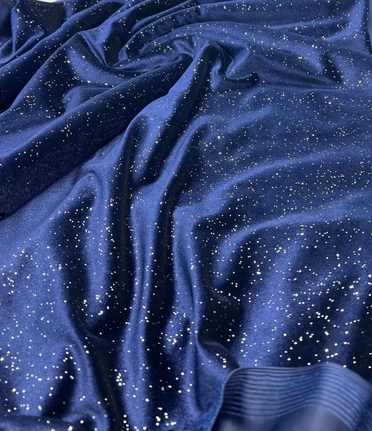 Plain Navy Metallic Sparkle Glitter Velour Stretch Fabric