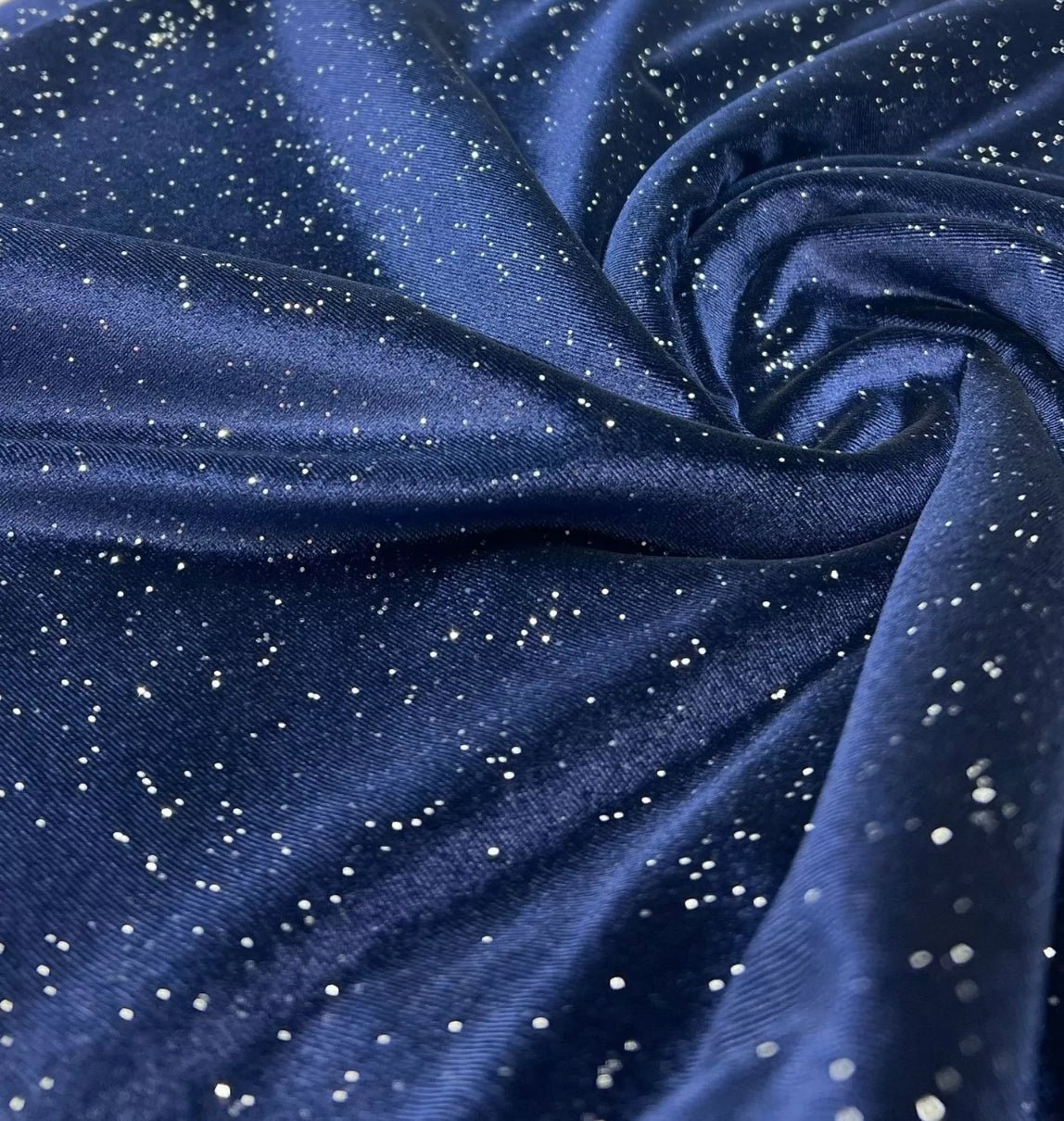 Plain Navy Metallic Sparkle Glitter Velour Stretch Fabric