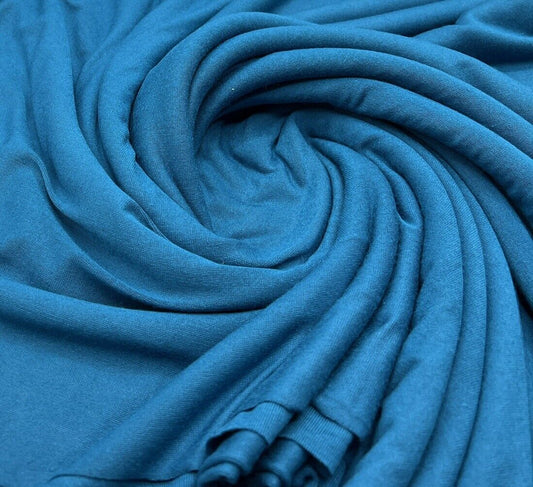 Plain Teal Blue Viscose Elastane Fabric 4 Way Stretch Jersey
