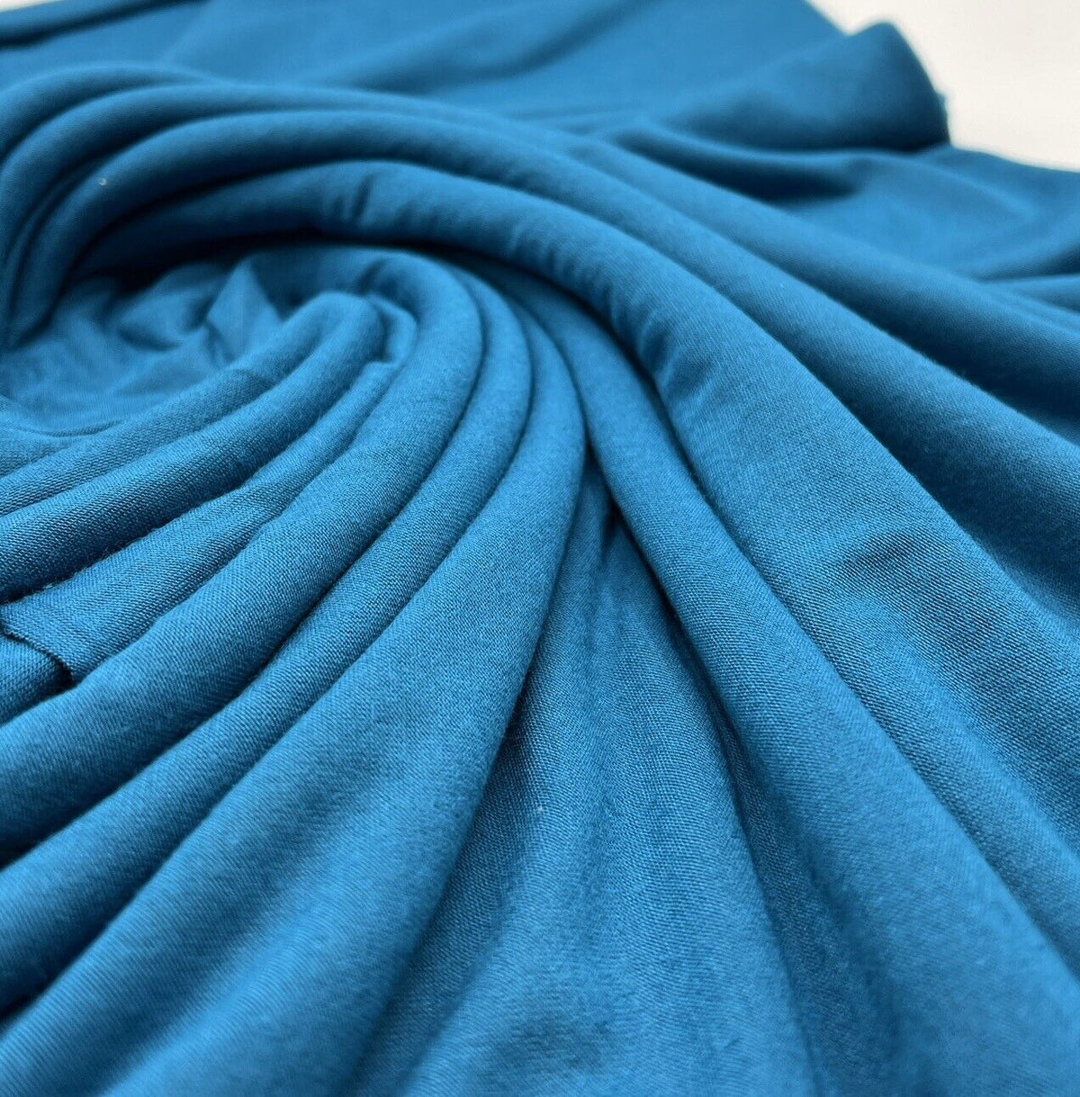 Plain Teal Blue Viscose Elastane Fabric 4 Way Stretch Jersey