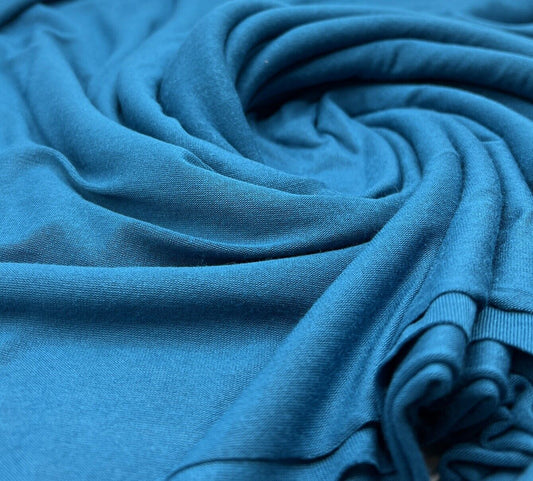 Plain Teal Blue Viscose Elastane Fabric 4 Way Stretch Jersey
