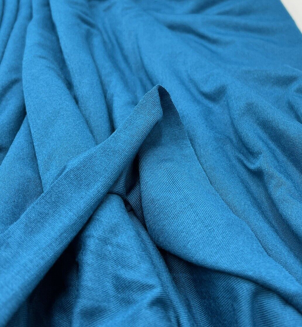 Plain Teal Blue Viscose Elastane Fabric 4 Way Stretch Jersey