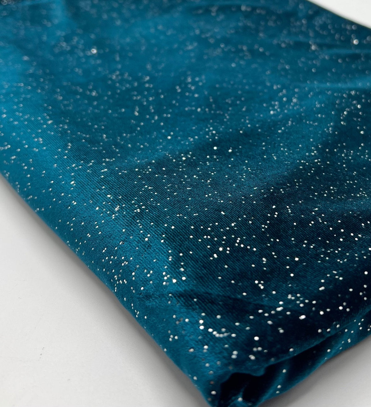 Plain Teal Metallic Sparkle Glitter Velour Stretch Fabric
