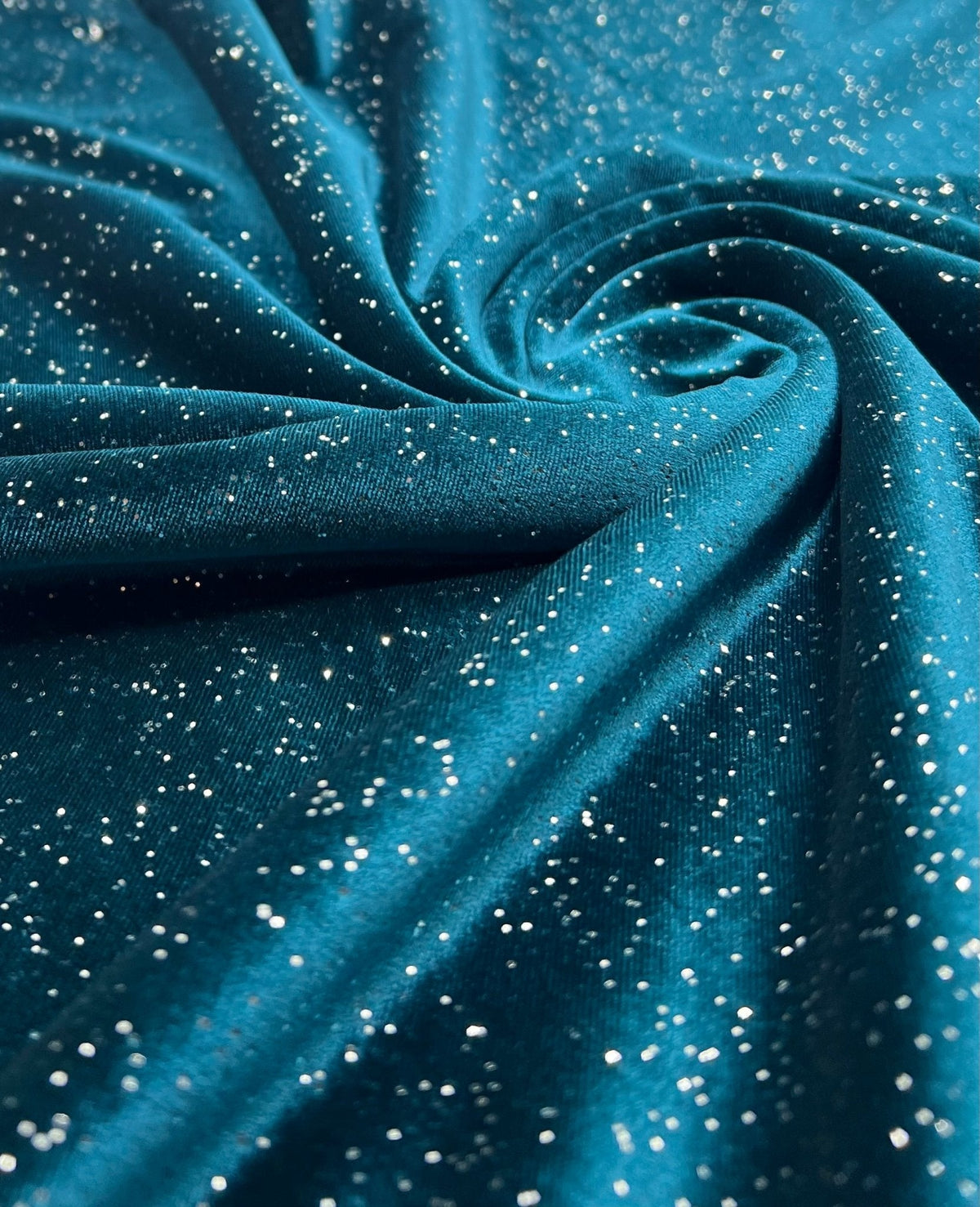 Plain Teal Metallic Sparkle Glitter Velour Stretch Fabric
