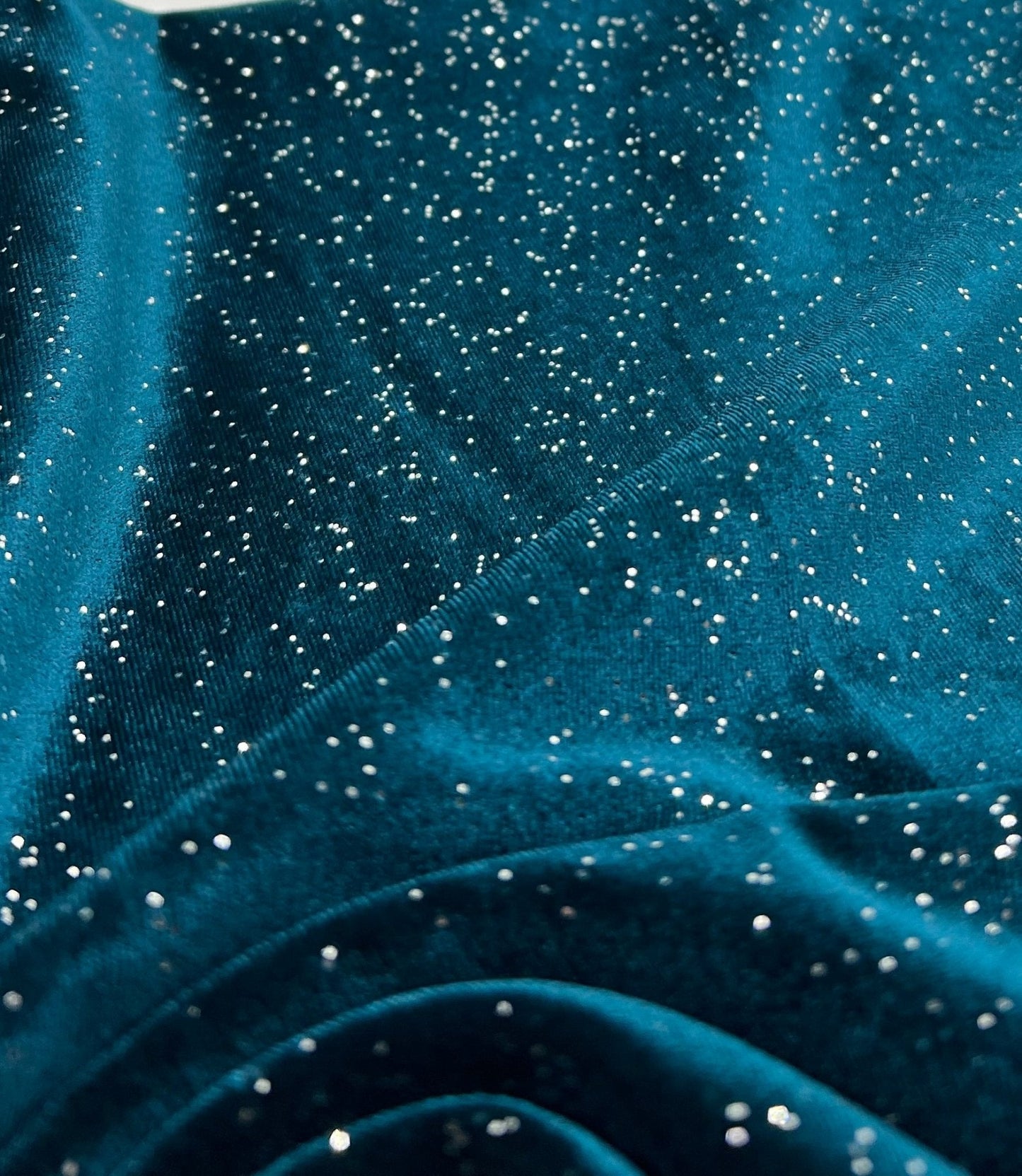 Plain Teal Metallic Sparkle Glitter Velour Stretch Fabric