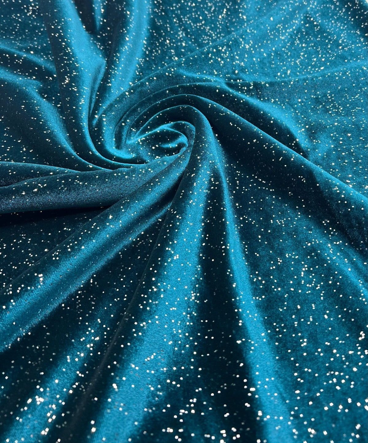 Plain Teal Metallic Sparkle Glitter Velour Stretch Fabric