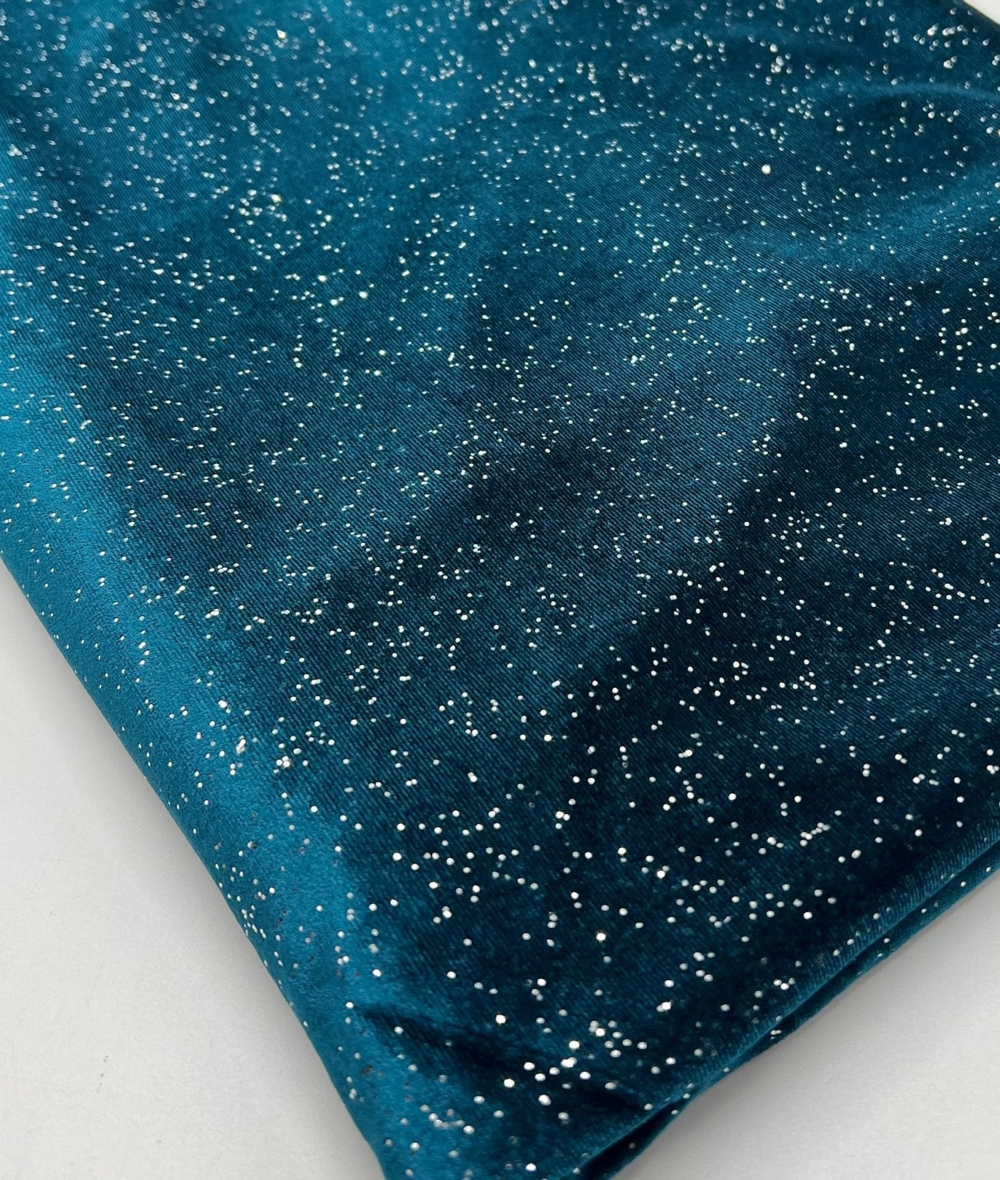 Plain Teal Metallic Sparkle Glitter Velour Stretch Fabric