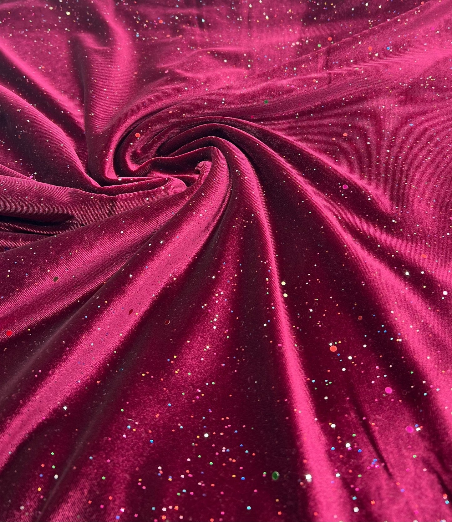 Plain Wine Multi Metallic Sparkle Glitter Velour Stretch Fabric