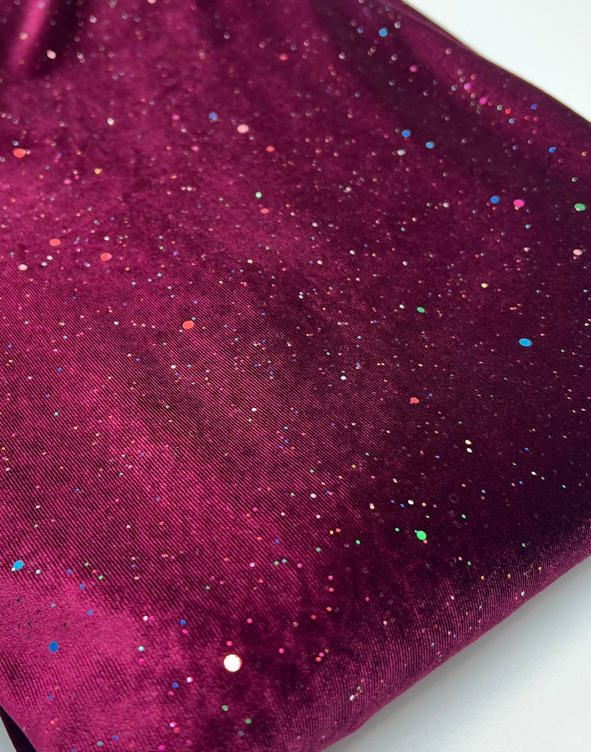 Plain Wine Multi Metallic Sparkle Glitter Velour Stretch Fabric
