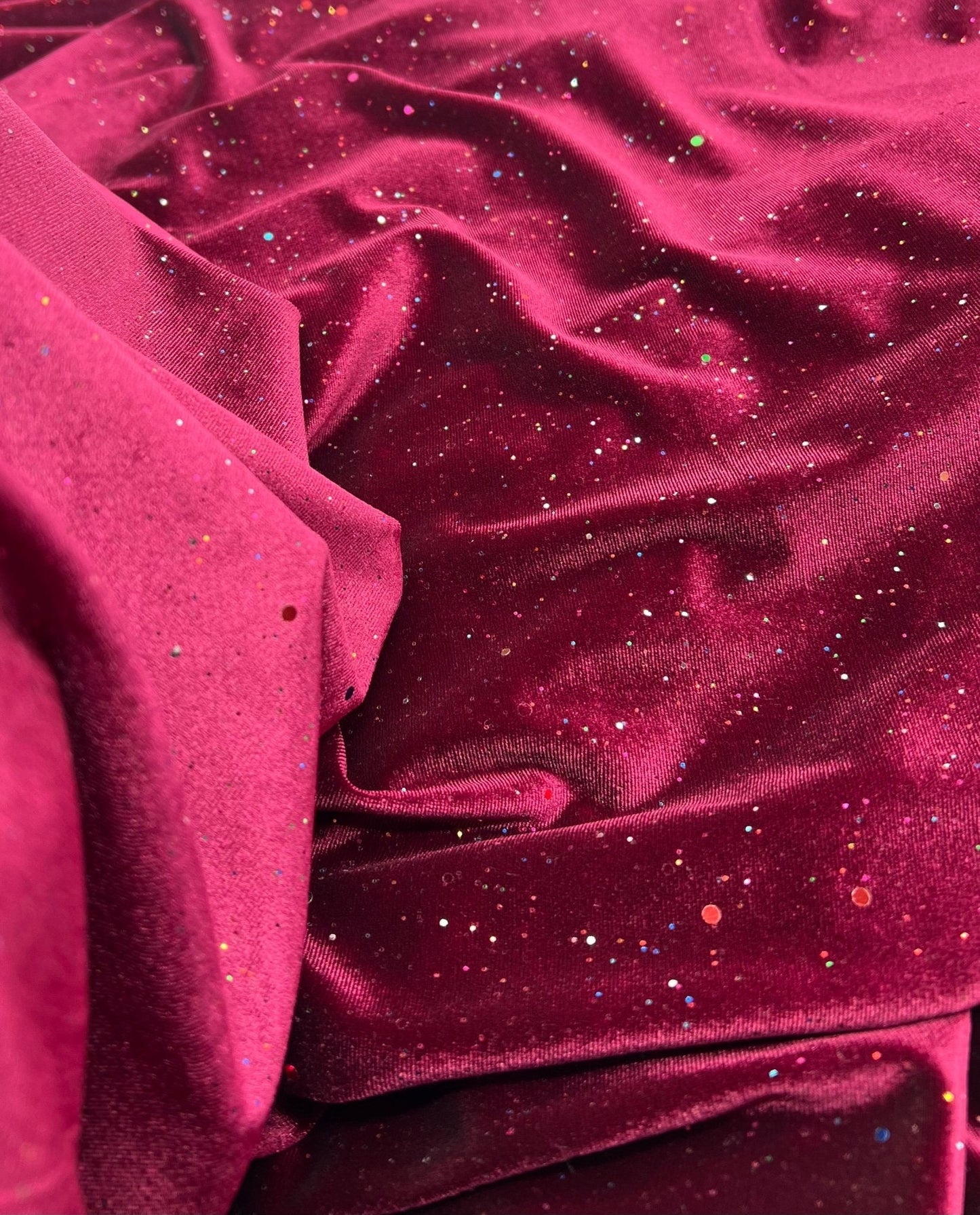 Plain Wine Multi Metallic Sparkle Glitter Velour Stretch Fabric
