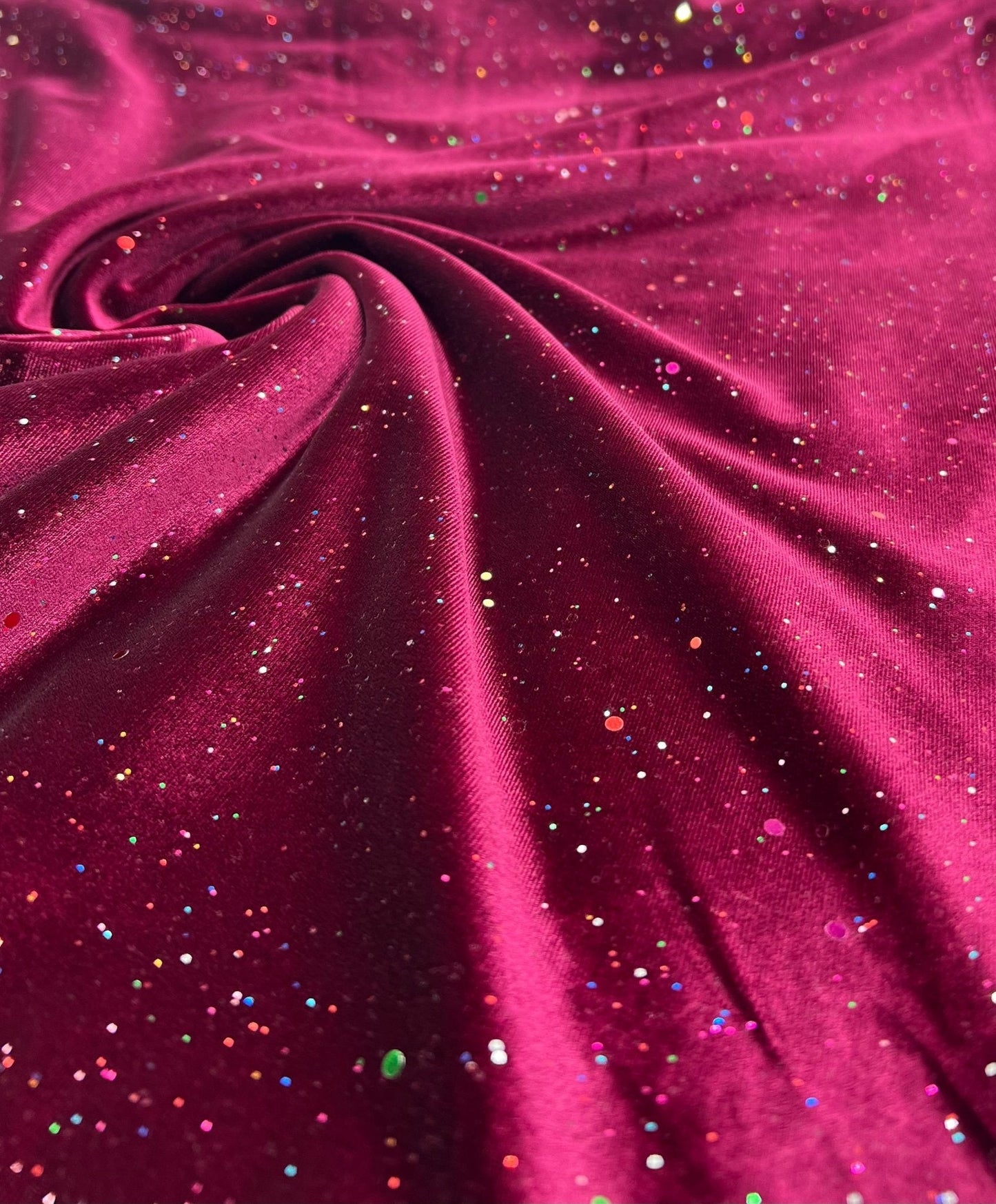 Plain Wine Multi Metallic Sparkle Glitter Velour Stretch Fabric
