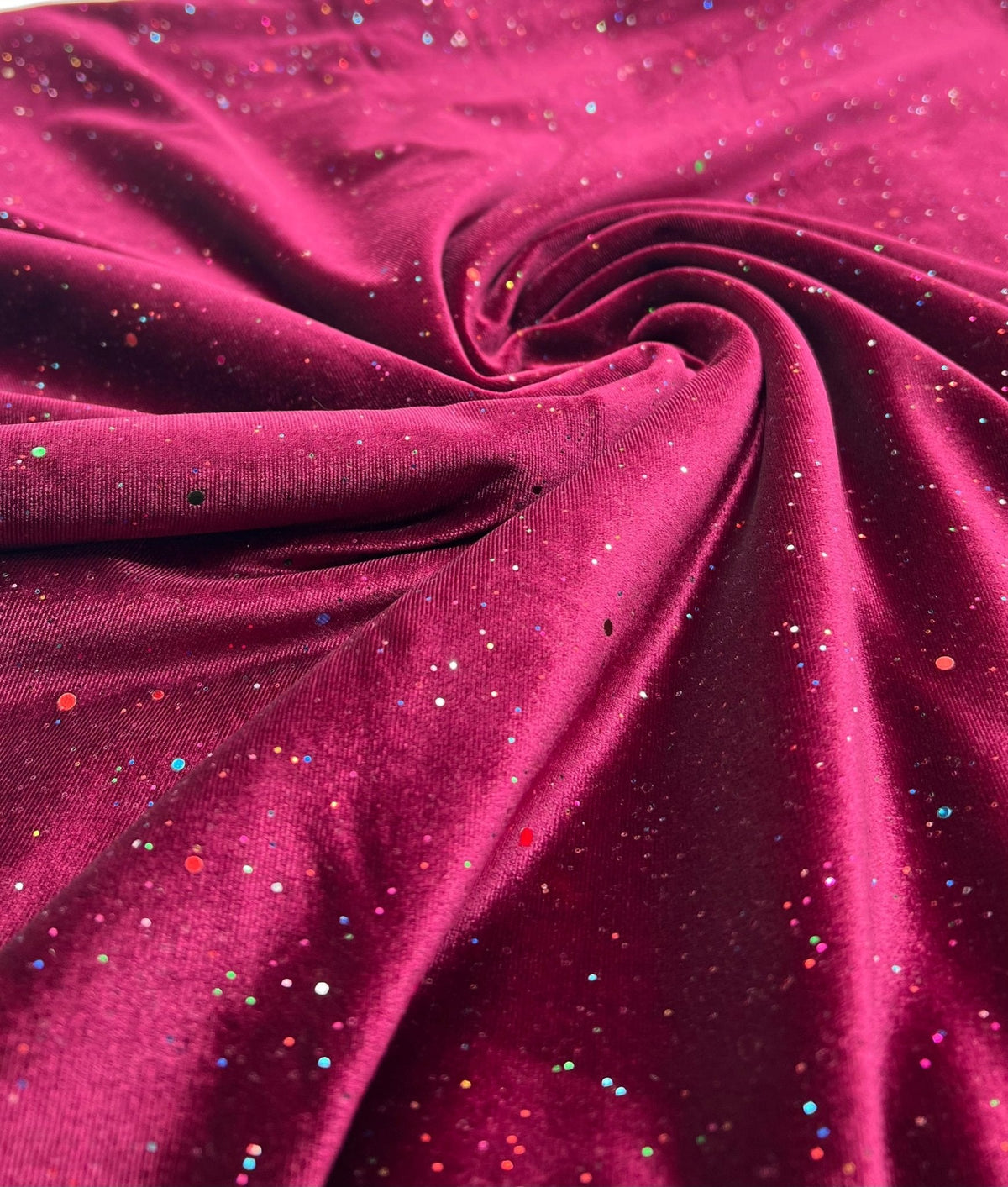 Plain Wine Multi Metallic Sparkle Glitter Velour Stretch Fabric