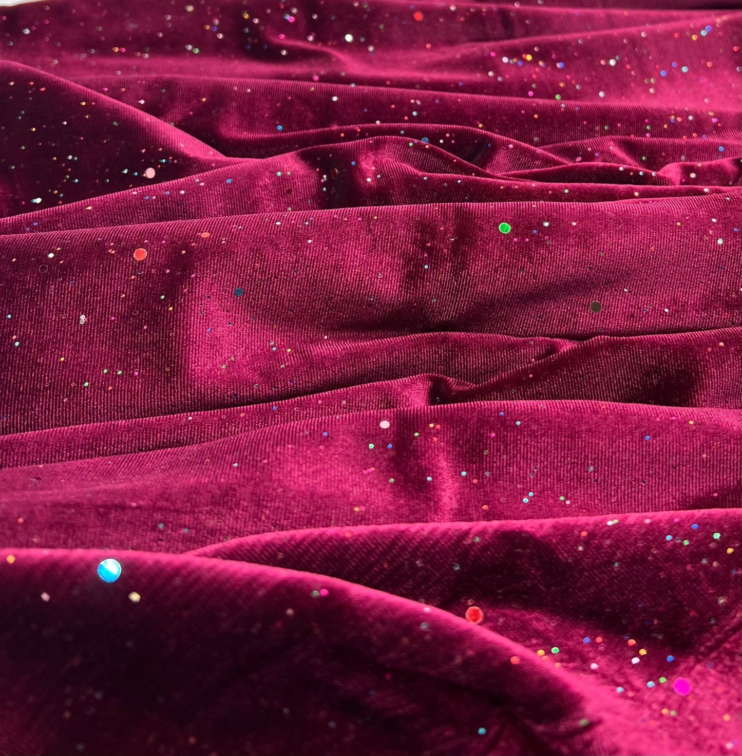 Plain Wine Multi Metallic Sparkle Glitter Velour Stretch Fabric
