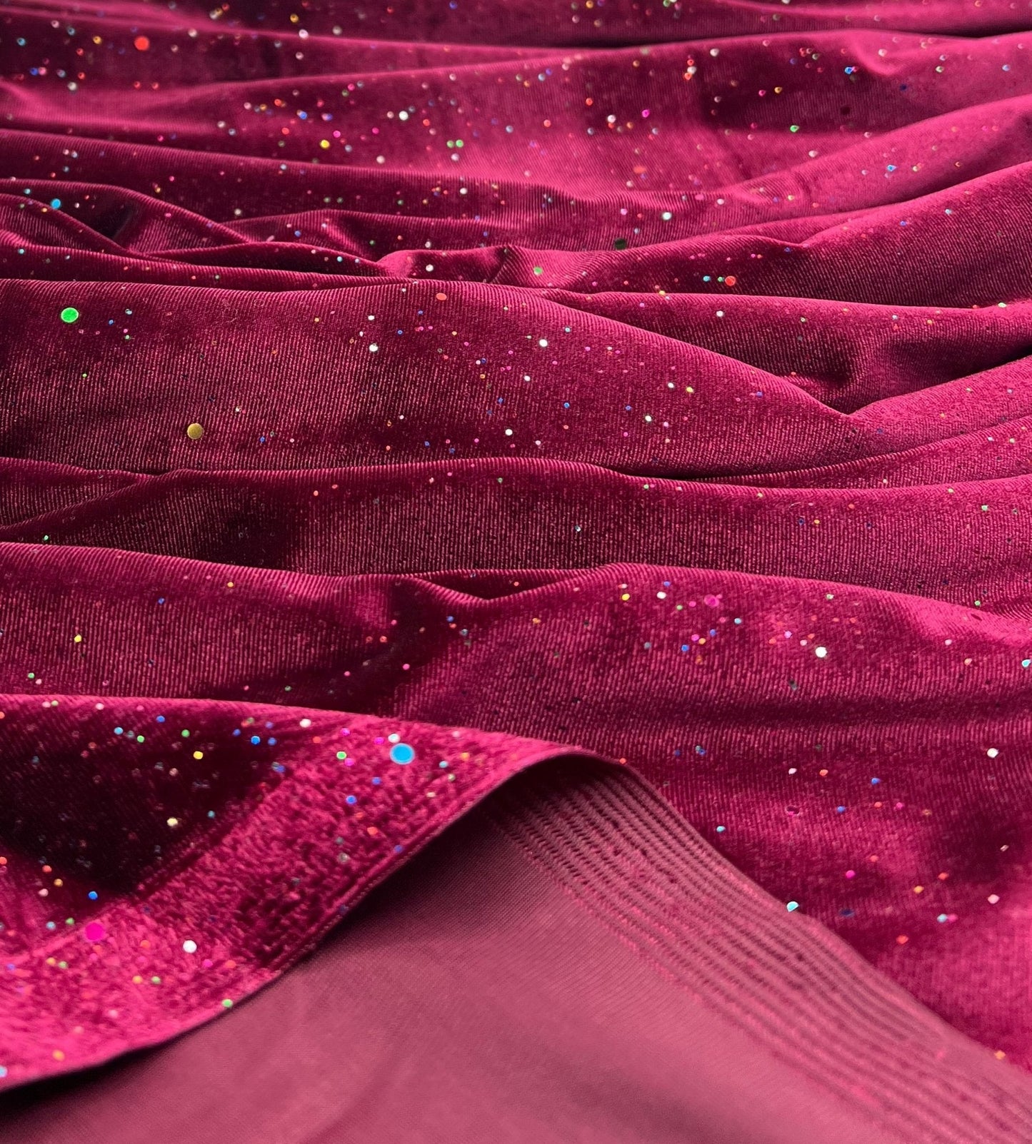 Plain Wine Multi Metallic Sparkle Glitter Velour Stretch Fabric