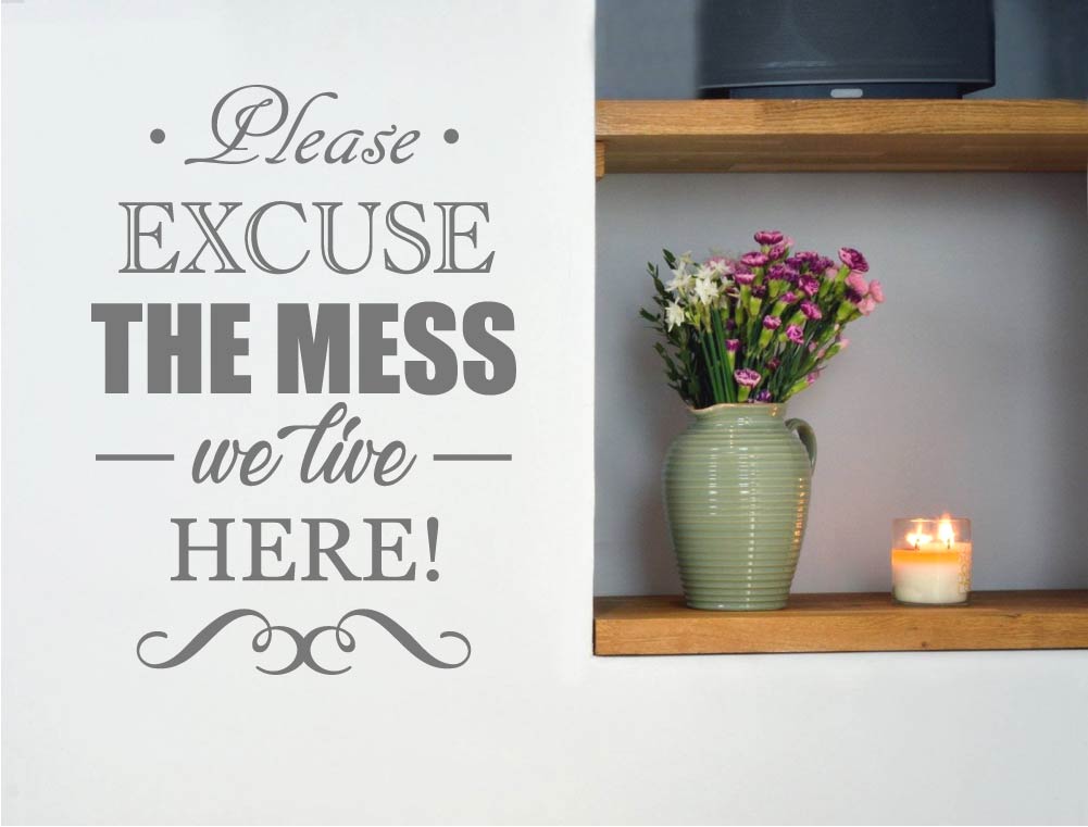 Please Excuse The Mess Wall Sticker – Fun Family Home Wall Quote