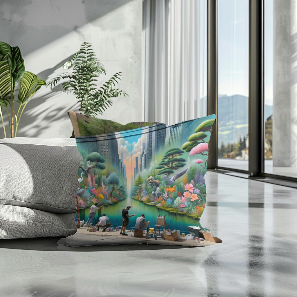 Urban Garden Mural Cotton Cushion