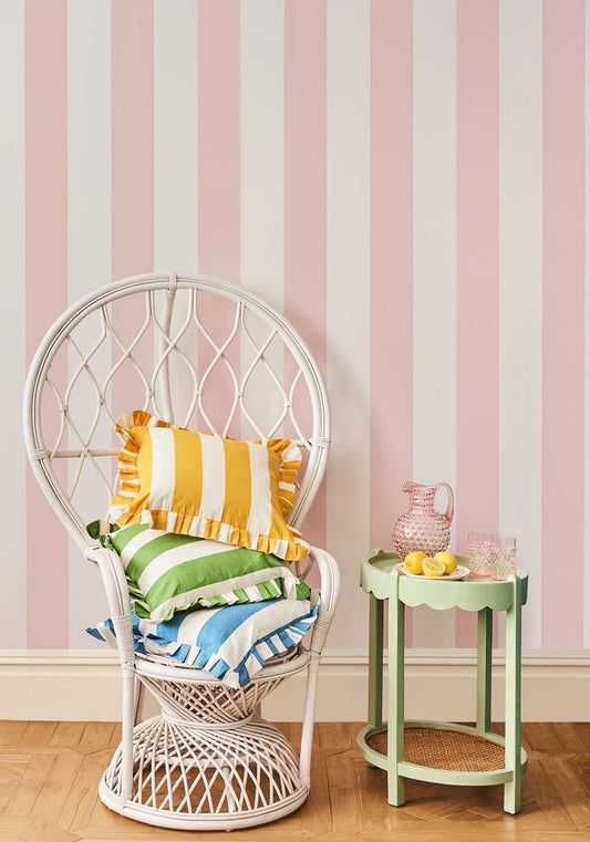 Yellow Cabana Stripe Ruffled Cushion Cover