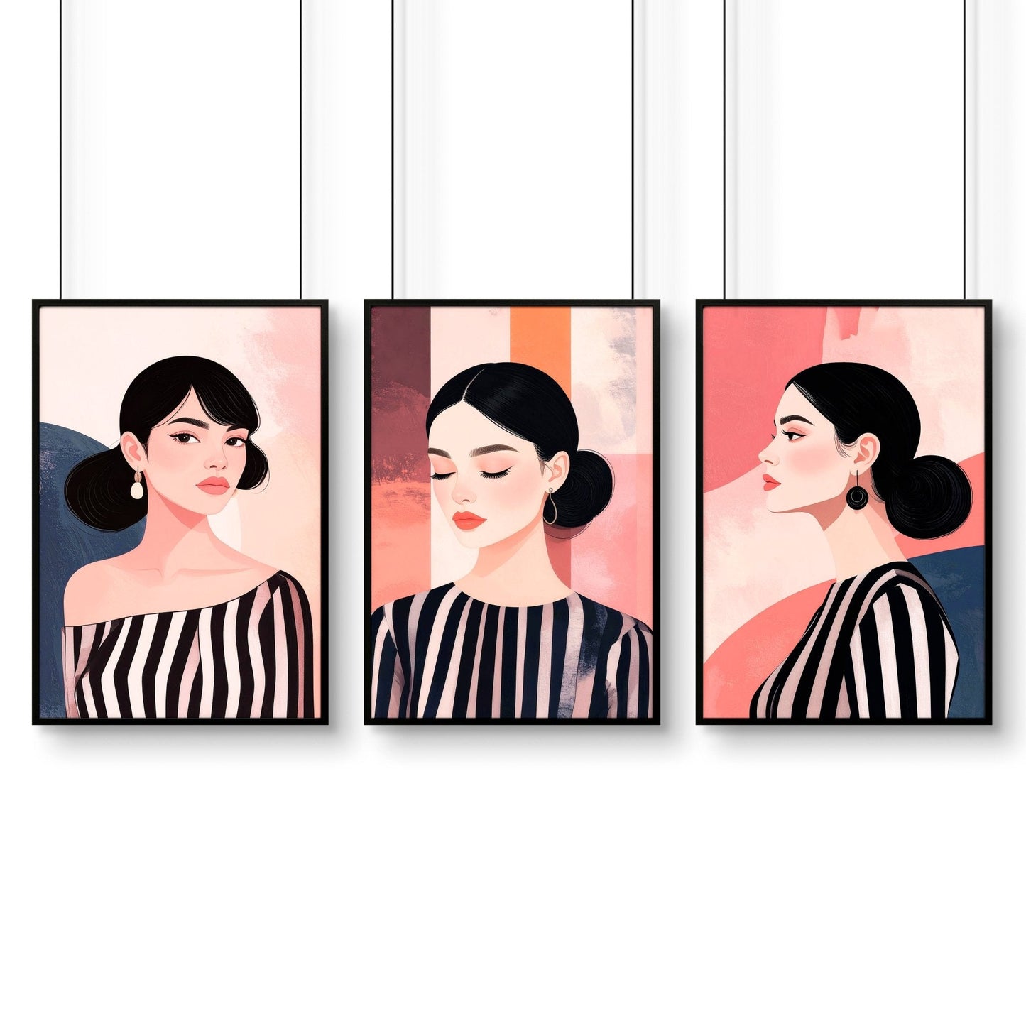 Poster Frame Large | Set of 3 Boho Women Wall art Prints