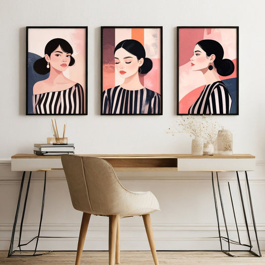 Poster Frame Large | Set of 3 Boho Women Wall art Prints