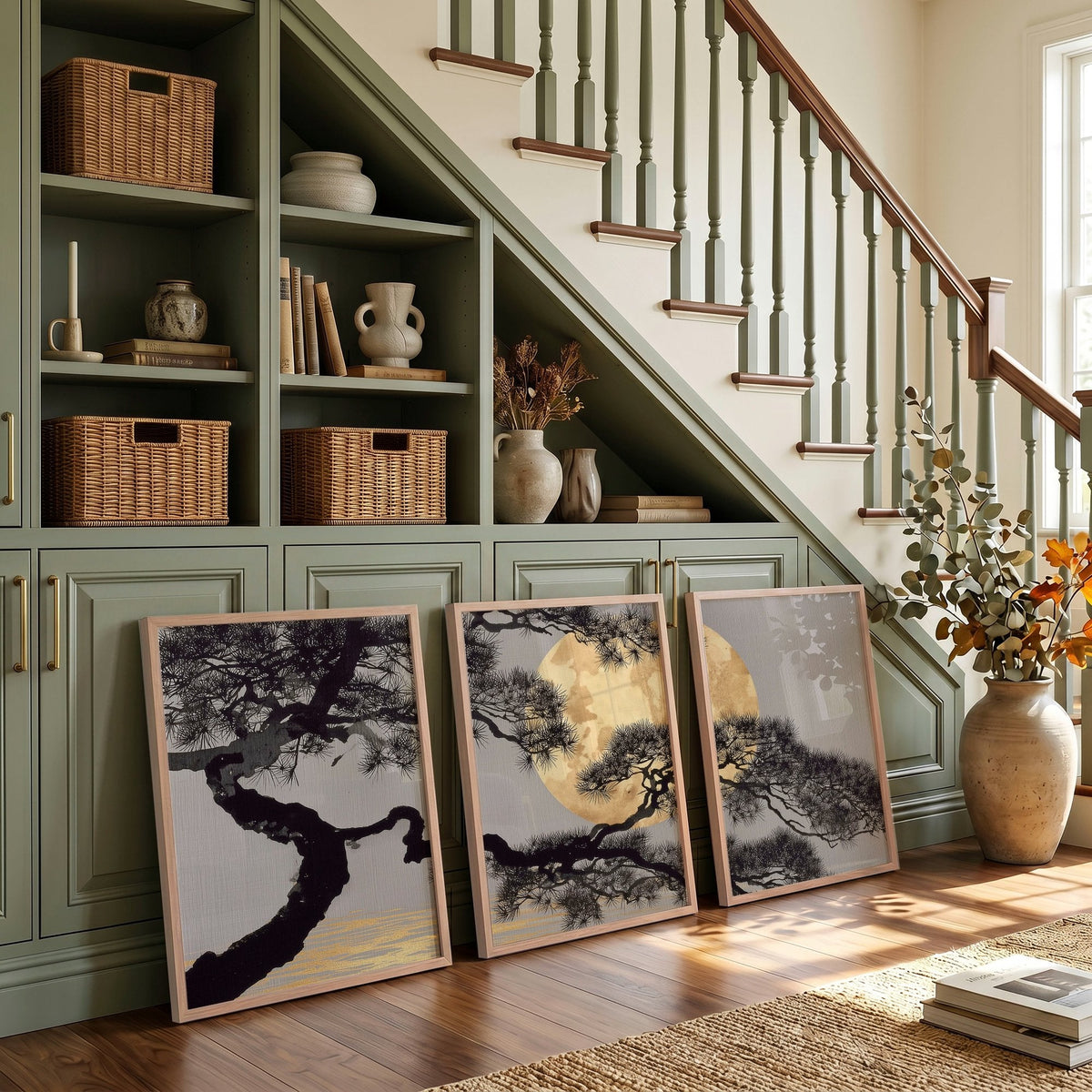 Posters of Japan Japanese Pine Tree & Moon Wall Art Prints | Set of 3