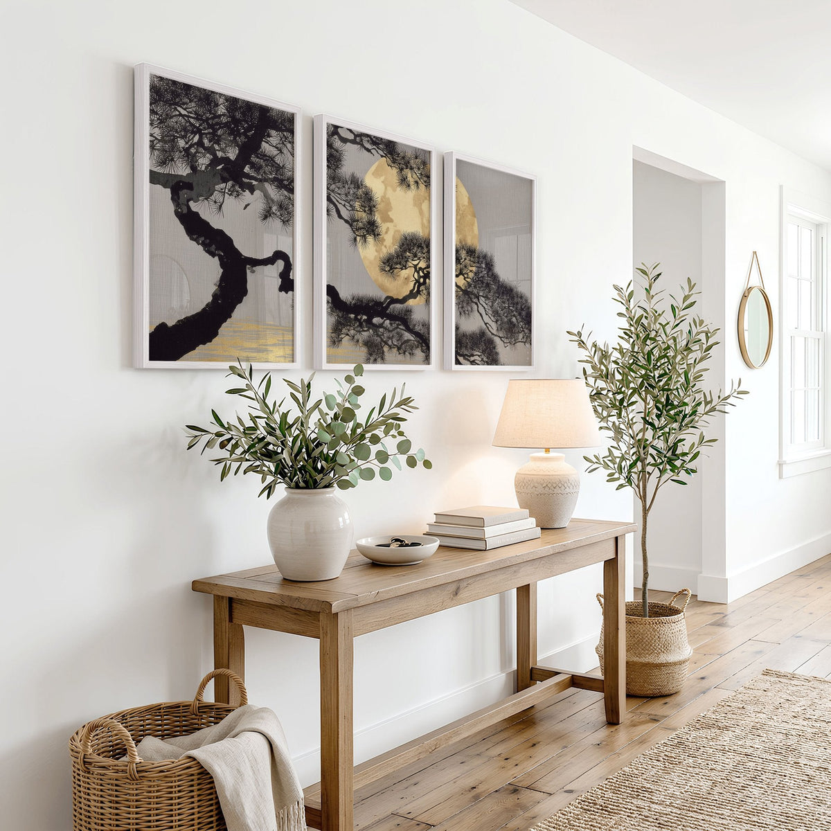 Posters of Japan Japanese Pine Tree & Moon Wall Art Prints | Set of 3