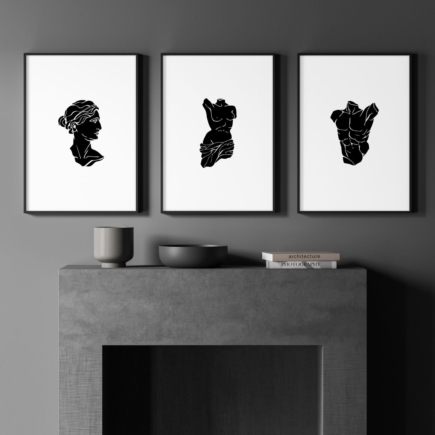 Posters With Frames | Set of 3 Sculpture Wall art Prints